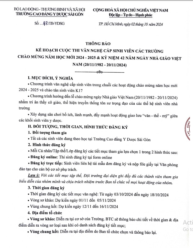 kế hoạch cuộc thi văn nghệ chào mừng năm học mới 2024 - 2025 và Kỷ niệm 42 năm ngày chà giáo việt nam