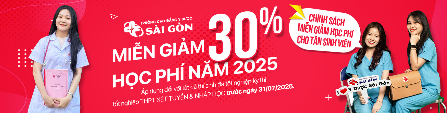 trường cao đẳng y dược sài gòn miễn giảm 30% học phí năm 2025